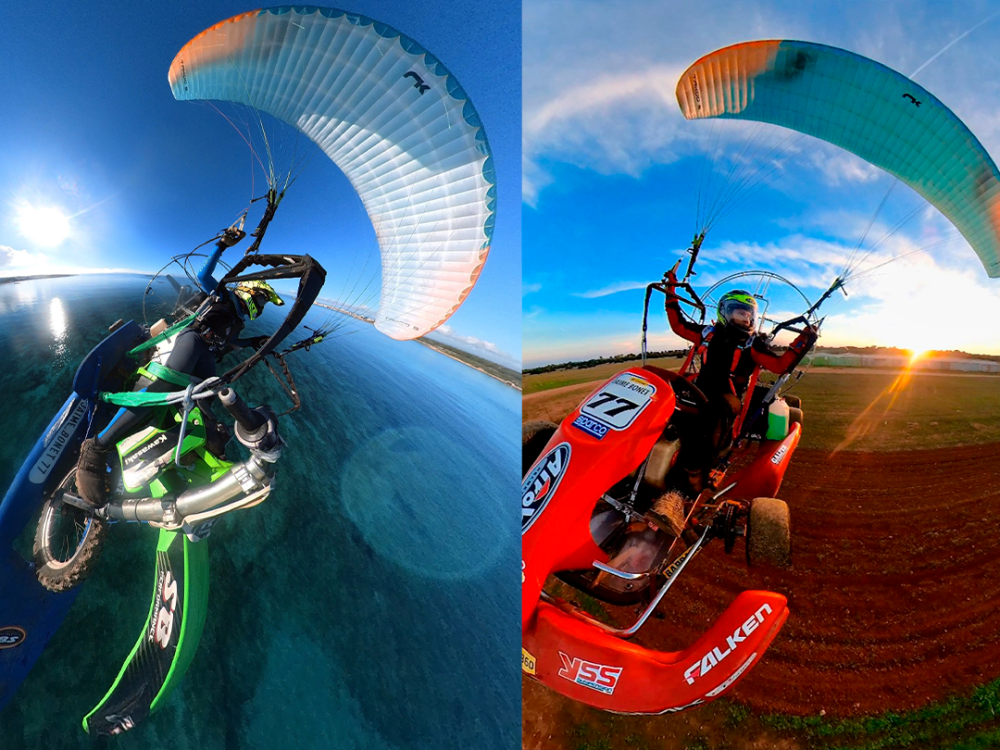 Una moto volando con paramotor: así se logra el primer show aéreo de freestyle motocross